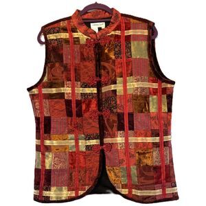 Wearable Art Asian-Inspired Jacquard Velvet Patchwork Vest Coldwater Creek Lrg